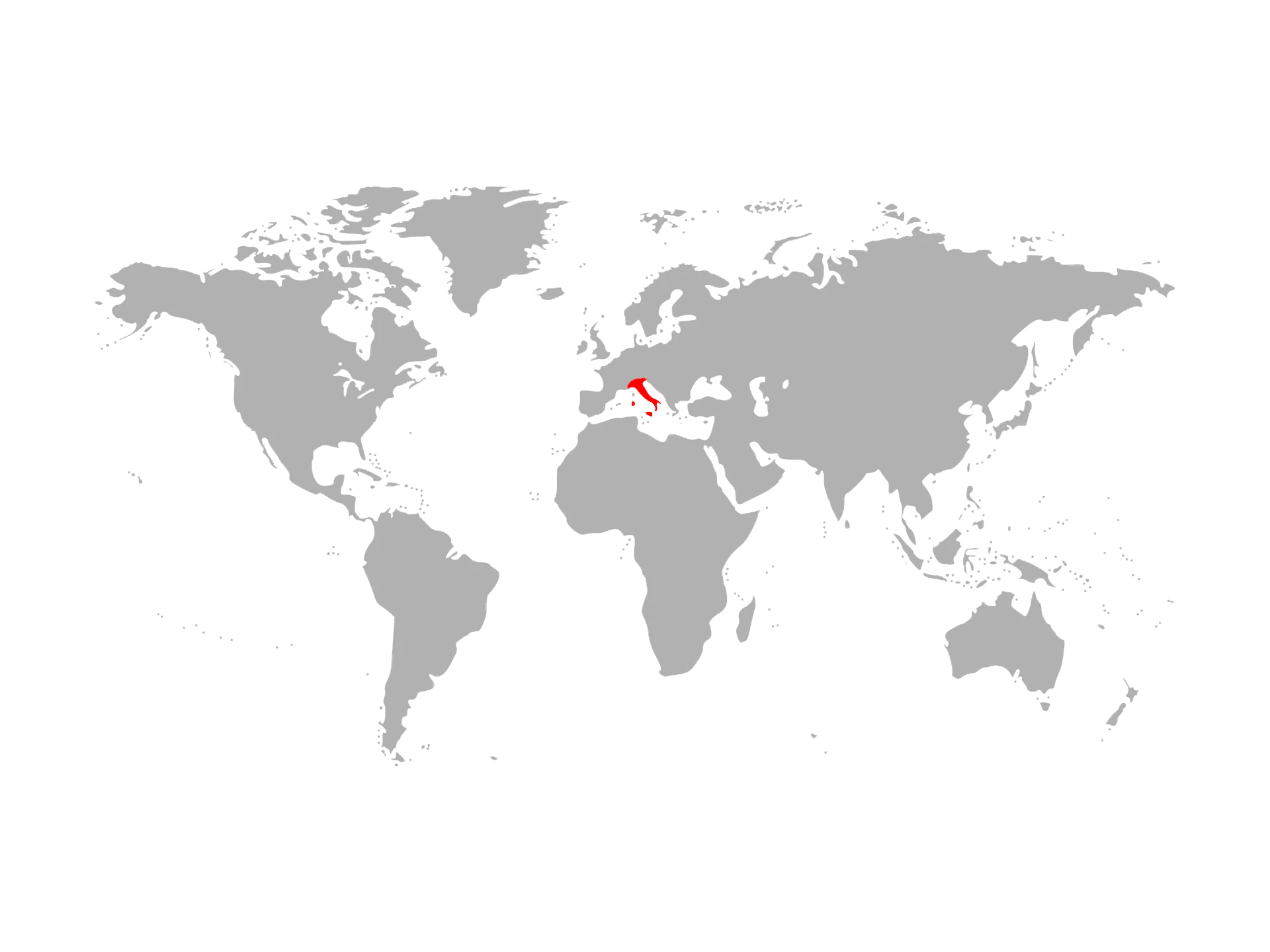 Mappa mondo con evidenziata l'Italia. Viaggi in Italia ina-blu.com